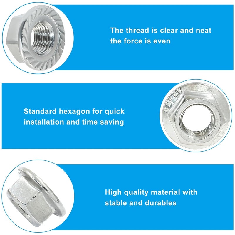 Dijedev M12/1.25mm Serrated Flange Hex Nuts, 5Pcs Hexagon Flange Nuts, 304 Stainless Steel 18-8, Full Thread, Hex Drive - Image 3